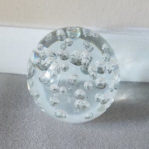 Clear Glass Paperweight Bubbles in Blown Glass Round Orb Desk or Shelf Decor